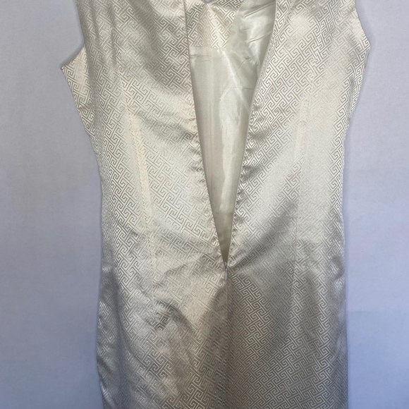 Embroidered Cocktail Semiformal Mandarin Collar creamy White Black Midi Dress - Picture 3 of 5